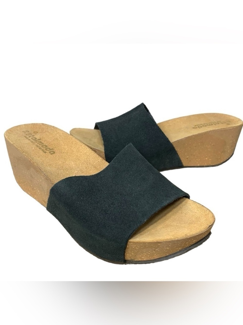 Italmodo Suede Slide Wedge Platform Sandals Sz 39 Black Lightweight Shoes Italy